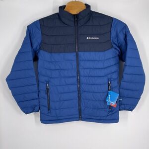 Columbia Powder Lite II Jacket Men Blue Puffer Omni Heat Thermal Reflective Sz S